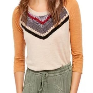 FREE PEOPLE Boho Raglan 3/4 Sleeve Raw Hem Small